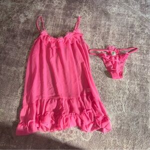 Mystique Intimates Vintage Medium Pink Flower Sheer Lingerie Set